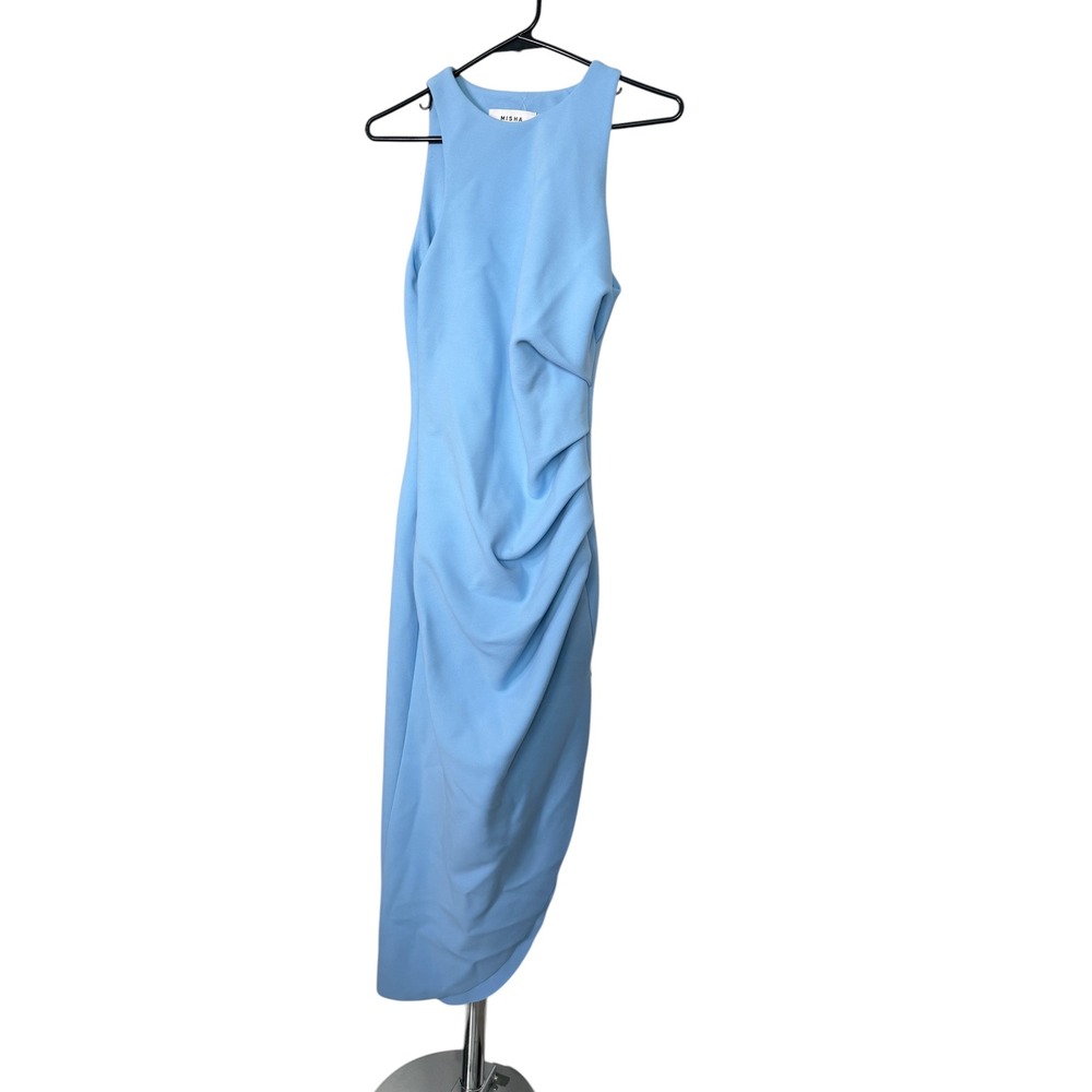 MISHA Ida Dress Powder Blue Ruched Midi Sleeveless Cocktail  Womens S - Picture 5 of 9